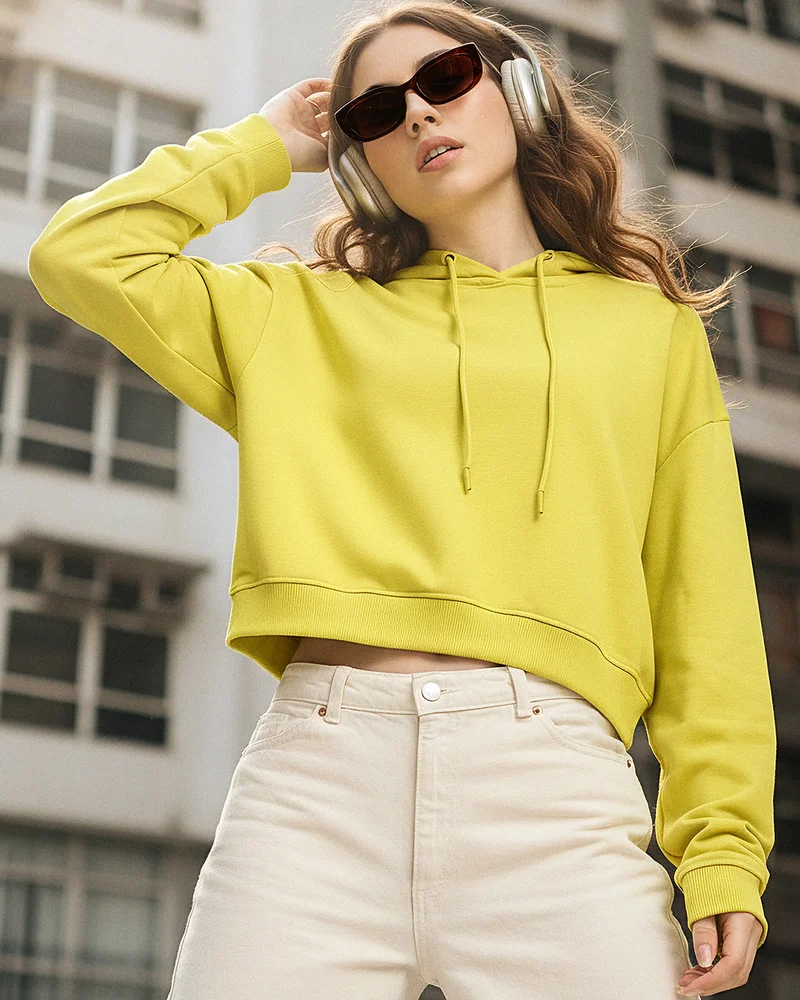 بيواكوف Women's Yellow Oversized Crop Hoodies